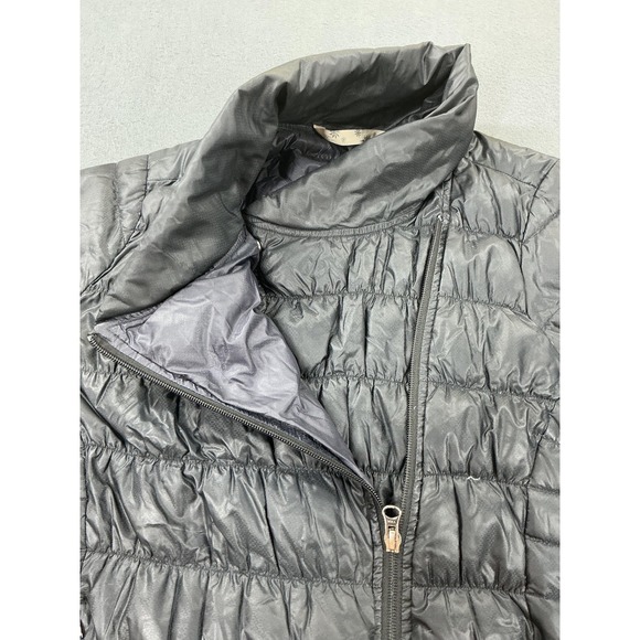Athleta Downalicious Jacket Womens Small Black Nylon Asymmetrical Zip Packable - Picture 3 of 11